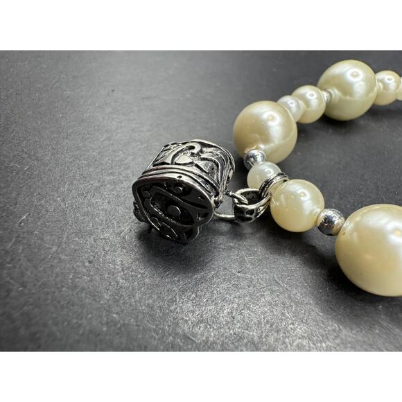 ALEXA'S ANGELS Heart Prayer Box Locket Charm Faux Pearl Beads Bracelet Sz 7.5 - Picture 2 of 8